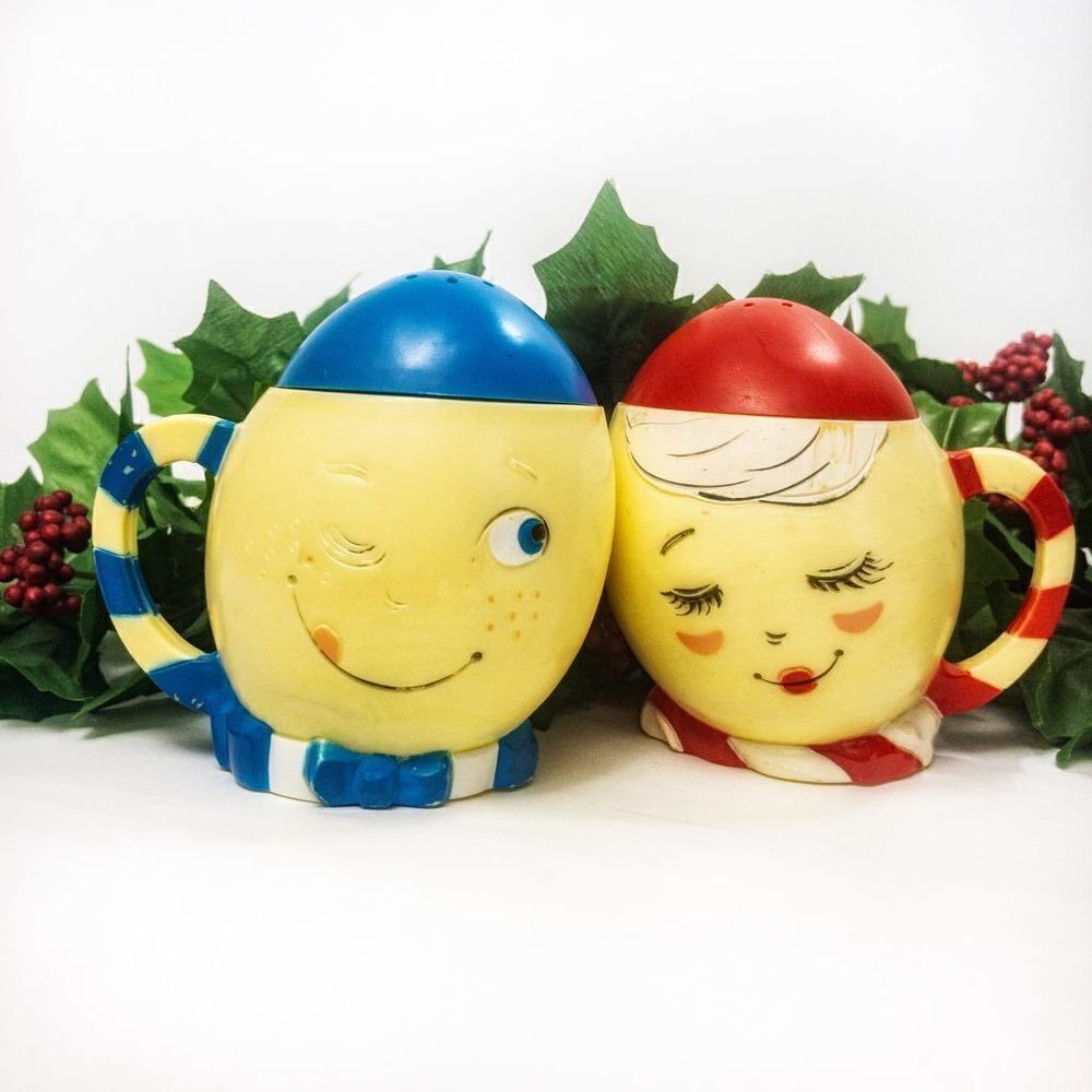 1950’s Mr. & Mrs. Egg Eggnog Shaker Mugs Vintage Winter Holiday